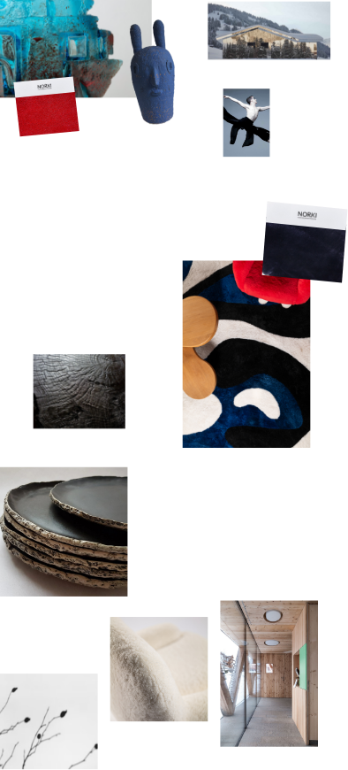 Interior design inspiration moodboard and collage for Collector's Chalet - Mobile Version