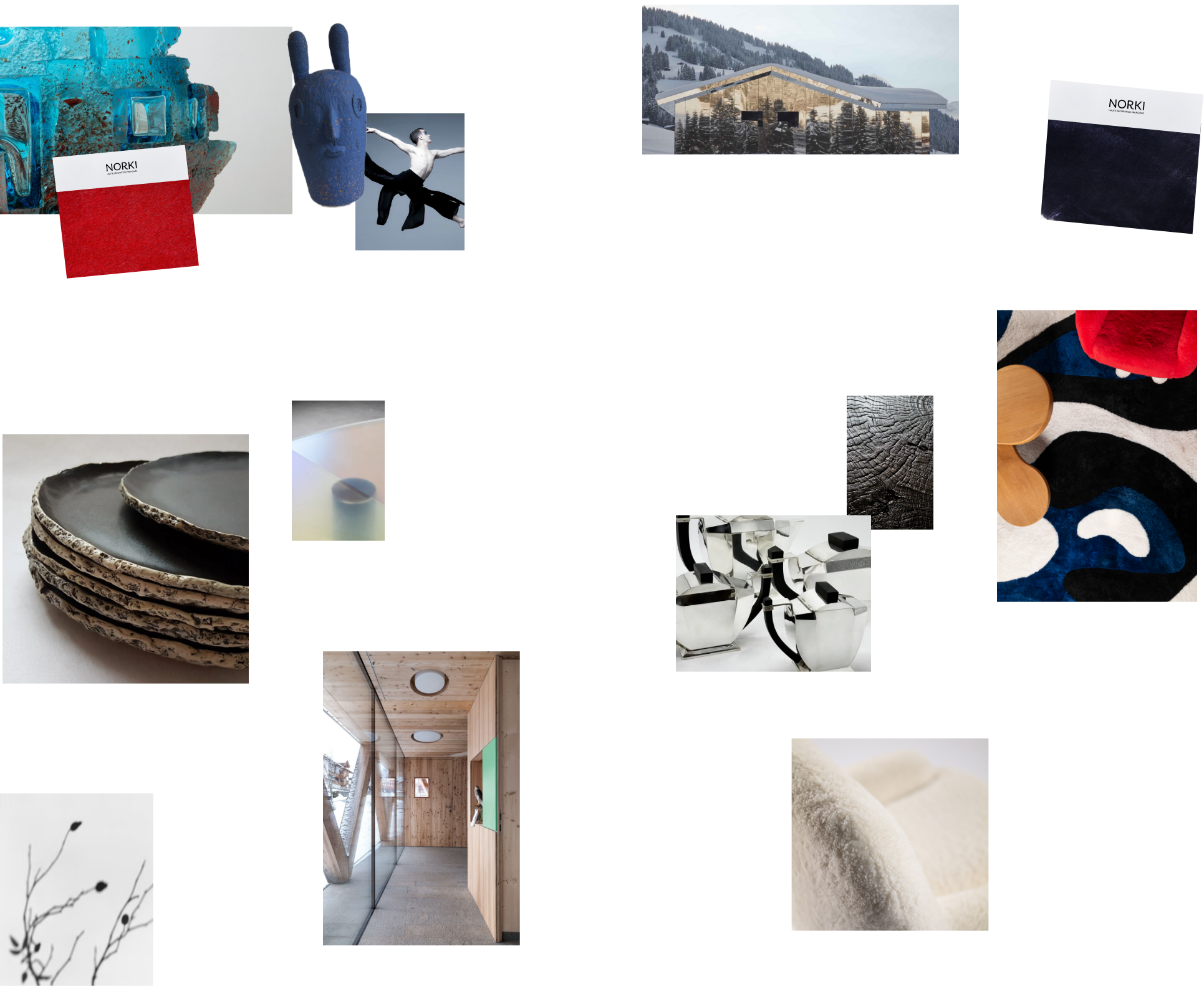 Moodboard et collage d'inspiration design intérieur pour Le Chalet du Collectionneur