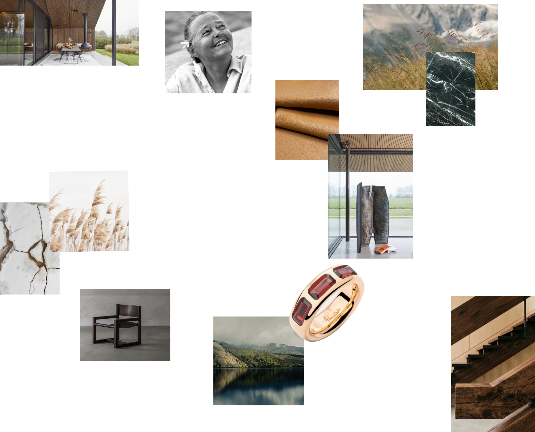 Moodboard et collage d'inspiration design intérieur pour le Chalet en transparence