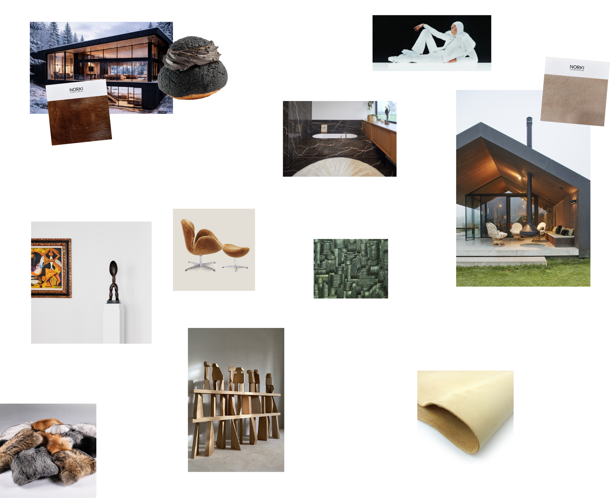 Interior design inspiration moodboard and collage for chalet