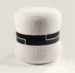 C14 white pouf with matte black ring, Norki collection furniture