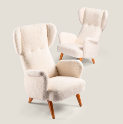 Fauteuil à oreilles vintage Carl Gustaf Hiort Norki