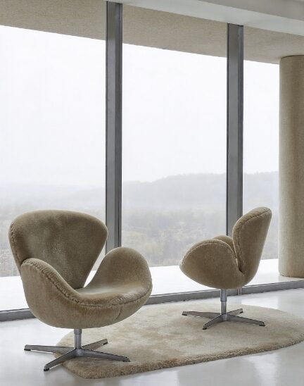 Pair of Swan armchairs by Arne Jacobsen, vintage grey and beige edition by Norki