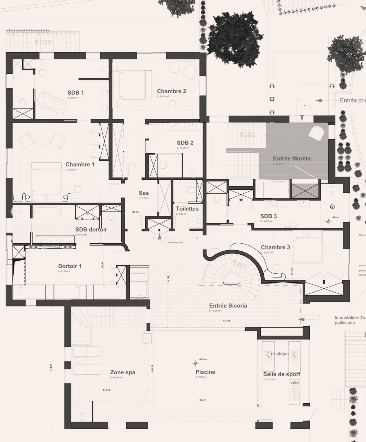 Plan architectural géométrique du chalet au Mont d'Arbois