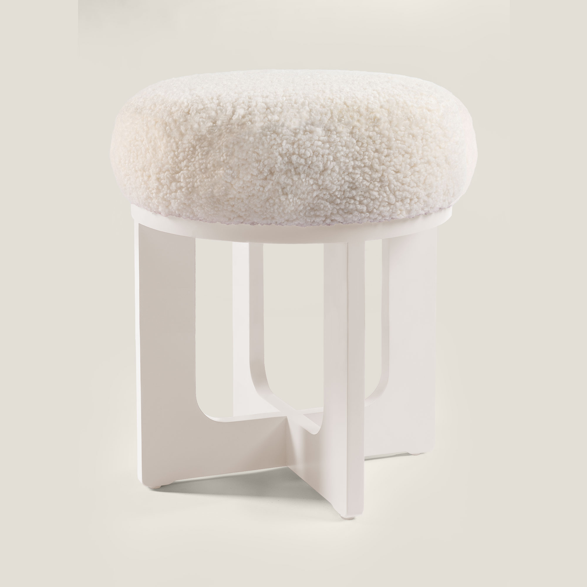Large White Tea Time Stool Norki Curly Lambskin