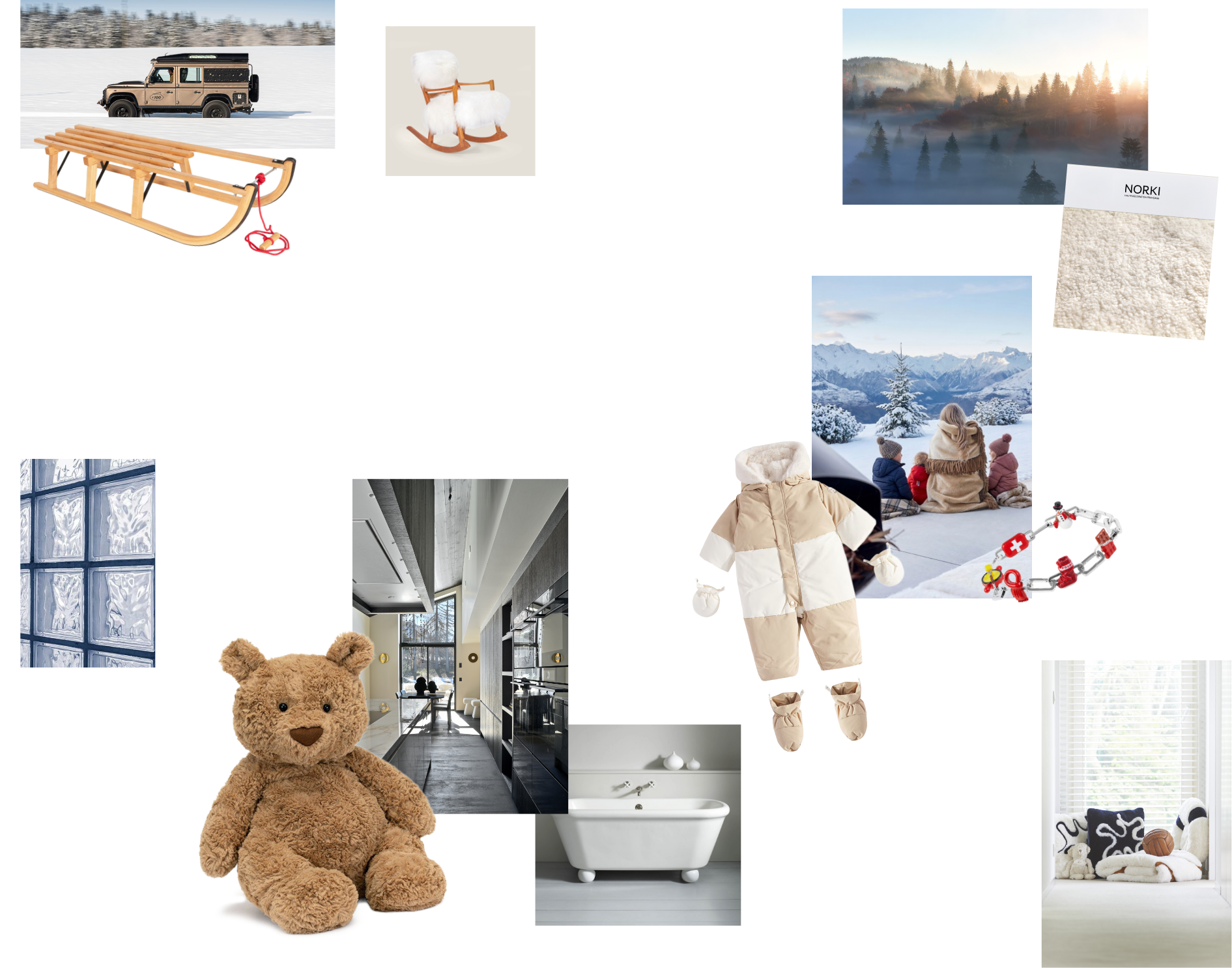 Interior design inspiration moodboard for The Family Chalet (Desktop)