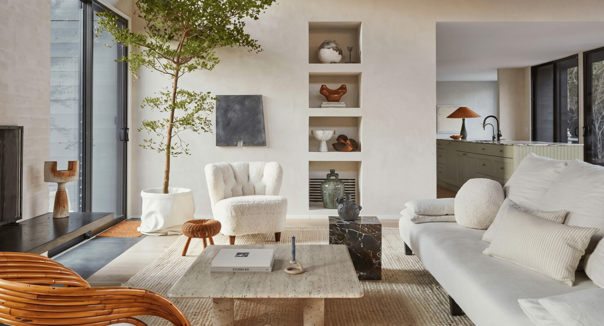Intérieur au design minimaliste et organique, inspiration Athena Calderone