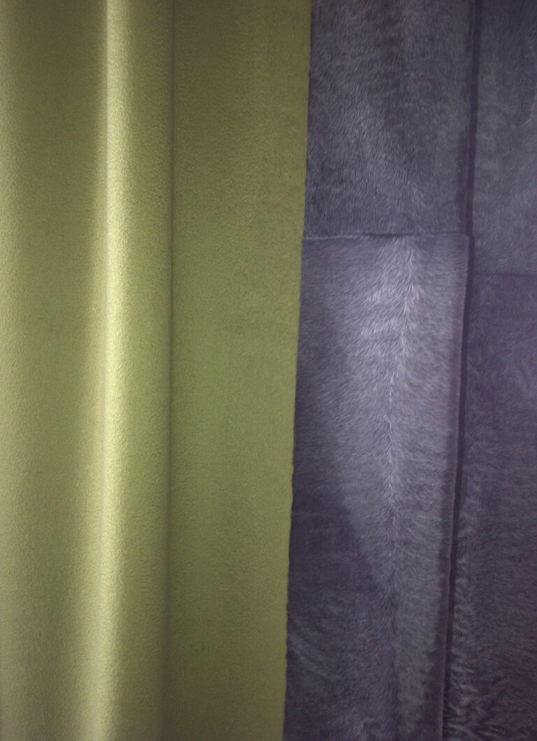 Detail of bespoke craftsmanship: fur curtain trim
