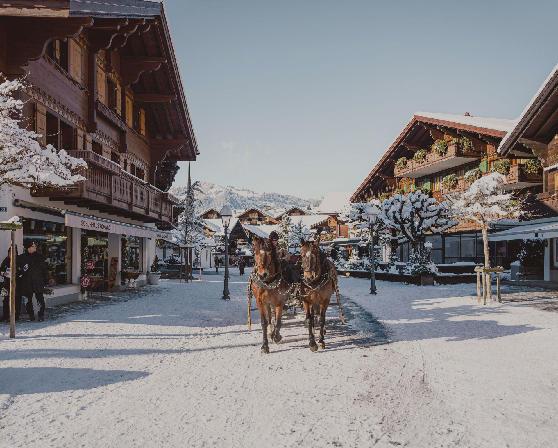 Promenade en calèche sous la neige au Chalet de famille à Gstaad, Suisse